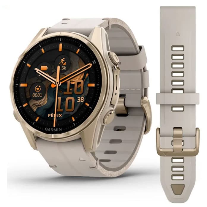 Garmin Fenix 8 Amoled Titanium 43 mm nahka ja silikoni rannekkeella 010-02903-40