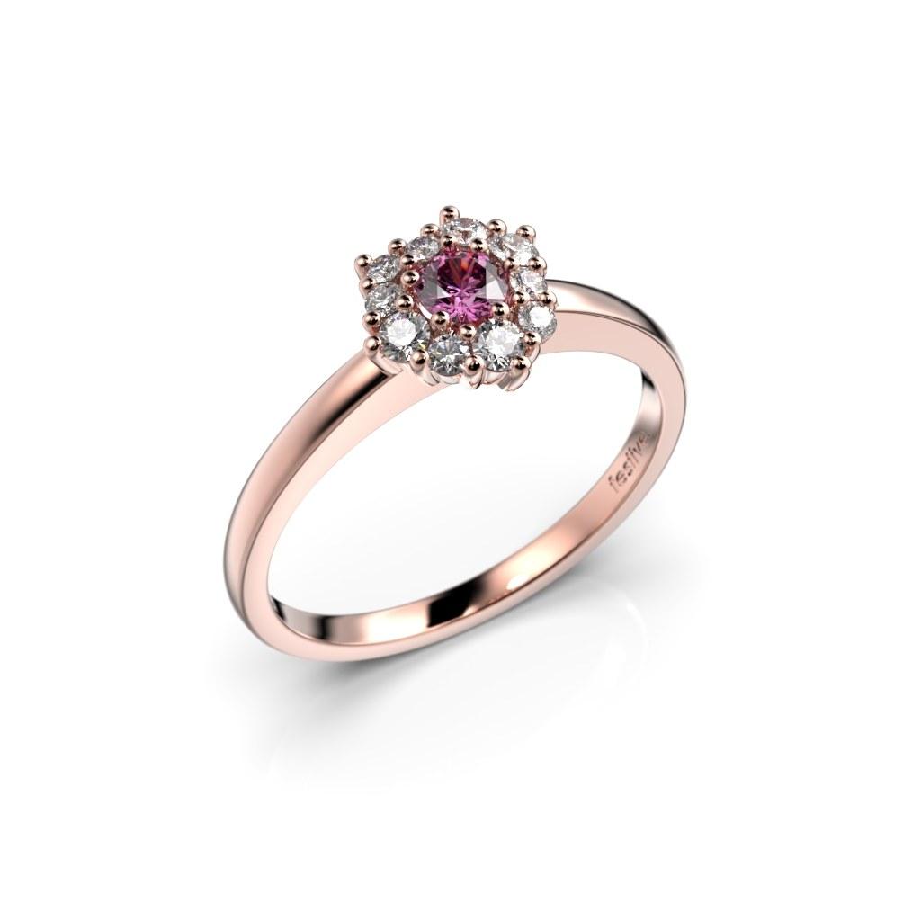 Festive Nadja Halo Pink timanttisormus, punakulta 690-028P-PK