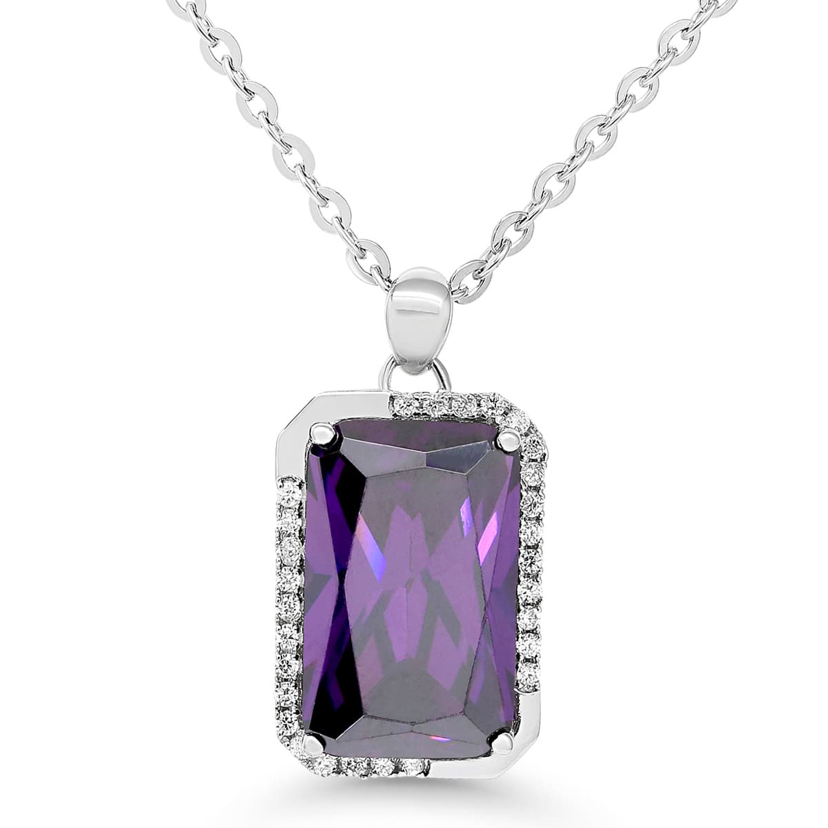 Hopeinen kaulakoru / violetti kivi BOL-N2705Zam/40-45cm