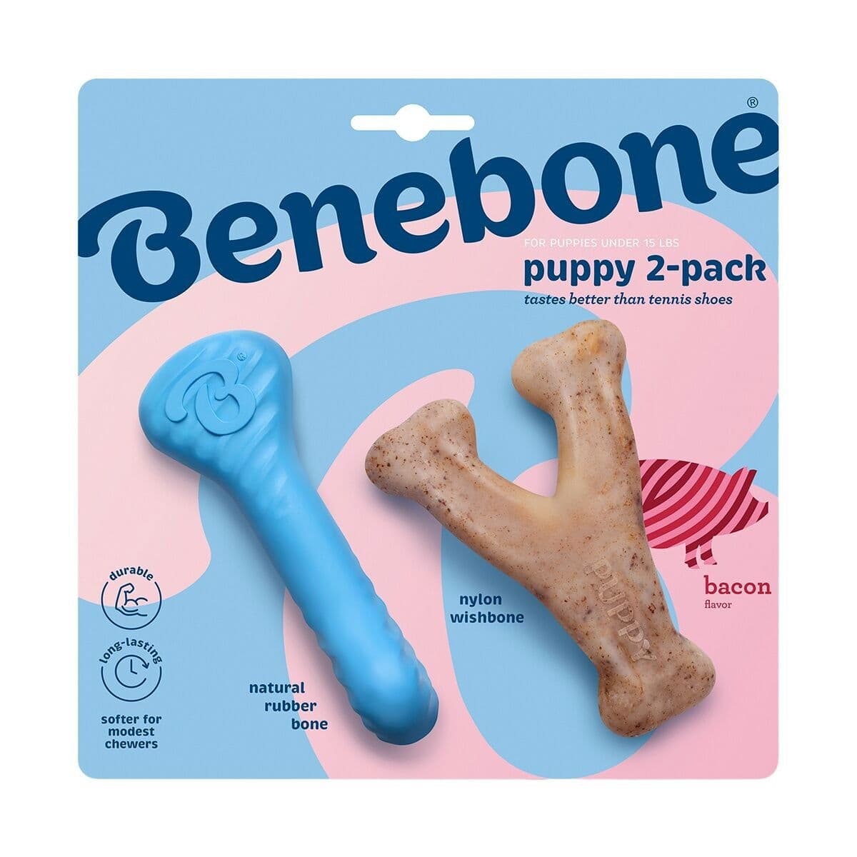 Benebone Puppy Rubber Bones Bacon Tiny 2 kpl